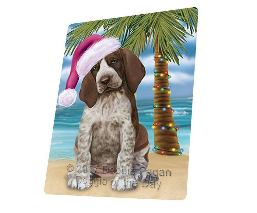 Christmas Happy Holidays Summer Time Bracco Italiano Puppy on Beach Wearing Santa Hat Cutting Board CUTB510