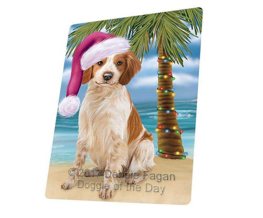 Christmas Happy Holidays Summer Time Brittany Spaniel Dog on Beach Wearing Santa Hat Cutting Board CUTB426 (Small)