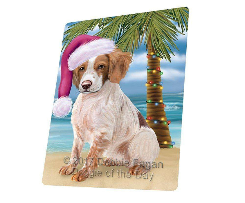Christmas Happy Holidays Summer Time Brittany Spaniel Dog on Beach Wearing Santa Hat Cutting Board CUTB429 (Small)