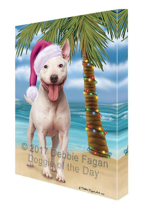 Christmas Happy Holidays Summer Time Bull Terrier Beach Dog Print on Canvas Wall Art CVS1467