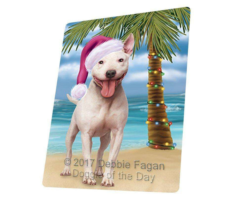 Christmas Happy Holidays Summer Time Bull Terrier Dog on Beach Wearing Santa Hat Cutting Board CUTB513