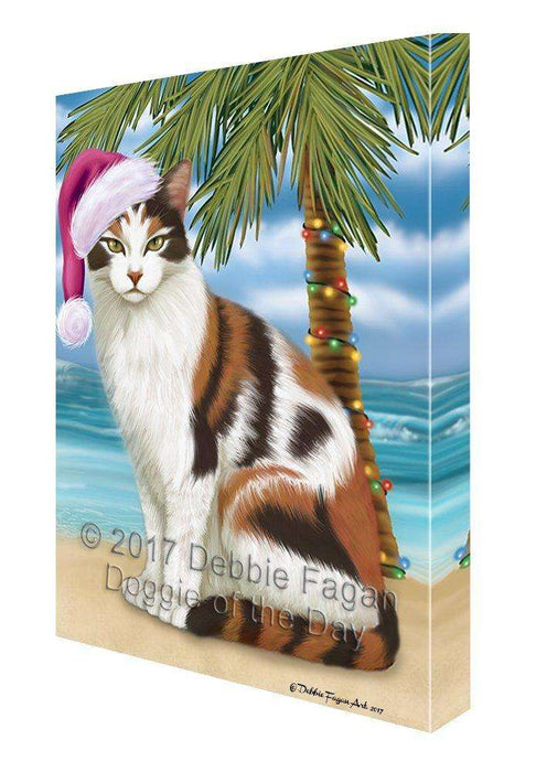 Christmas Happy Holidays Summer Time Calico Cat Beach Print on Canvas Wall Art CVS1476