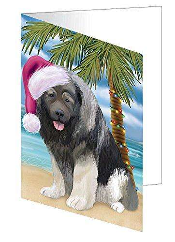 Christmas Happy Holidays Summer Time Caucasian Ovcharka Dog on Beach Handmade Artwork Assorted Pets Greeting Cards and Note Cards with Envelopes for All Occasions and Holiday Seasons GCD1985