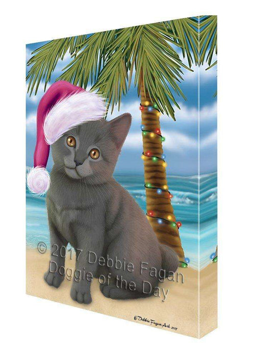 Christmas Happy Holidays Summer Time Chartreux Kitten Beach Print on Canvas Wall Art CVS1494
