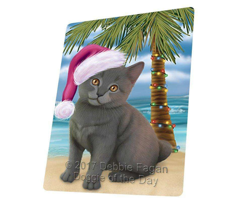 Christmas Happy Holidays Summer Time Chartreux Kitten on Beach Wearing Santa Hat Cutting Board CUTB522