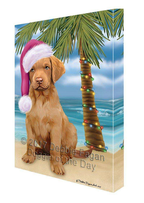 Christmas Happy Holidays Summer Time Chesapeake Bay Retriever Beach Puppy Print on Canvas Wall Art CVS1260