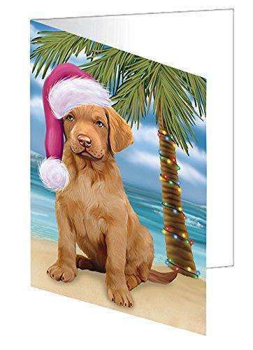 Christmas Happy Holidays Summer Time Chesapeake Bay Retriever Puppy on Beach Handmade Artwork Assorted Pets Greeting Cards and Note Cards with Envelopes for All Occasions and Holiday Seasons GCD1905