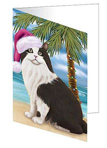 Christmas Happy Holidays Summer Time Cymric Cat on Beach Handmade Artwork Assorted Pets Greeting Cards and Note Cards with Envelopes for All Occasions and Holiday Seasons GCD2015