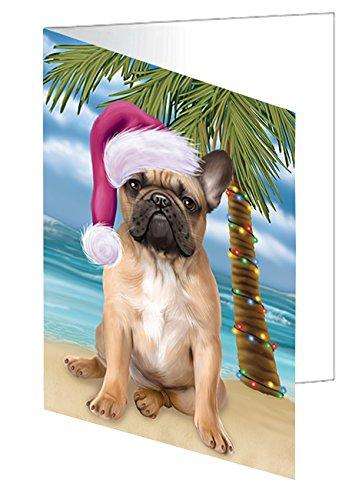 Christmas Happy Holidays Summer Time French Bulldog on Beach Handmade Artwork Assorted Pets Greeting Cards and Note Cards with Envelopes for All Occasions and Holiday Seasons GCD2020