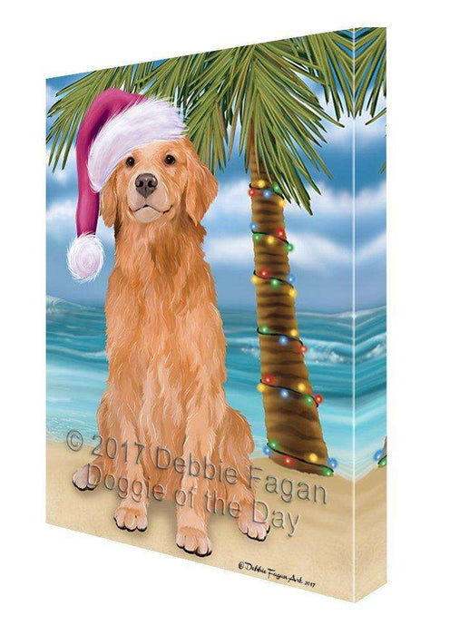 Christmas Happy Holidays Summer Time Golden Retriever Beach Dog Print on Canvas Wall Art CVS1566