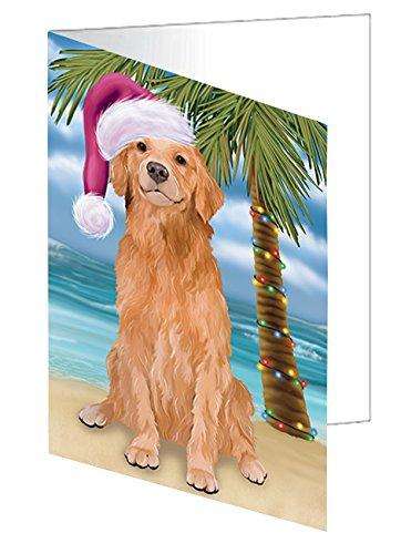 Christmas Happy Holidays Summer Time Golden Retriever Dog on Beach Handmade Artwork Assorted Pets Greeting Cards and Note Cards with Envelopes for All Occasions and Holiday Seasons GCD2030