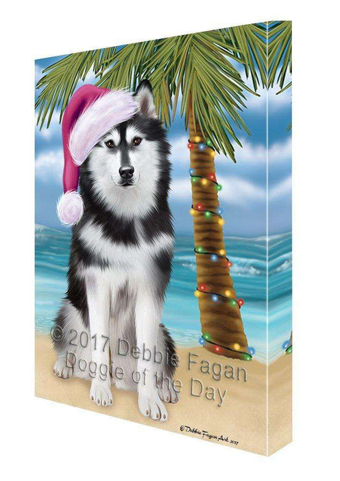 Christmas Happy Holidays Summer Time Husky Beach Dog Print on Canvas Wall Art CVS1575