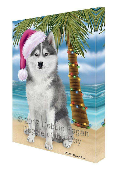 Christmas Happy Holidays Summer Time Husky Beach Dog Print on Canvas Wall Art CVS1584