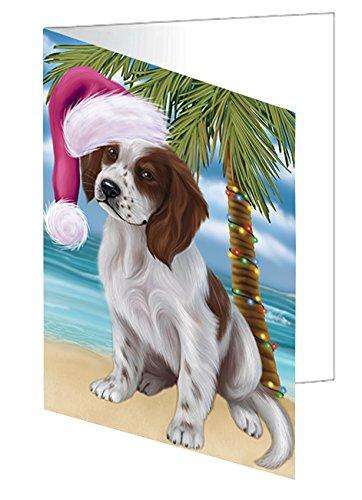 Christmas Happy Holidays Summer Time Irish Setter Puppy on Beach Handmade Artwork Assorted Pets Greeting Cards and Note Cards with Envelopes for All Occasions and Holiday Seasons GCD2150