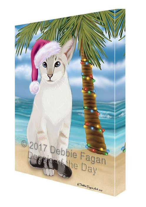 Christmas Happy Holidays Summer Time Oriental Blue Point Siamese Cat Undesigned Beach Print on Canvas Wall Art CVS1620