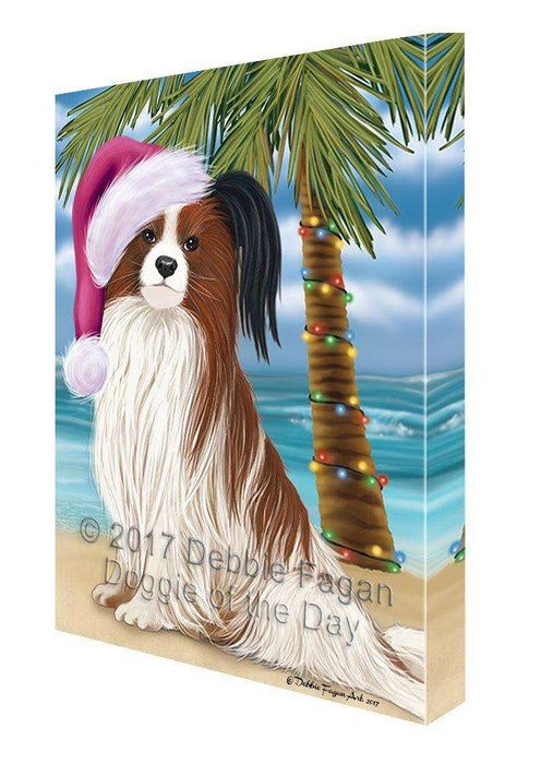 Christmas Happy Holidays Summer Time Papillion Beach Dog Print on Canvas Wall Art CVS1629