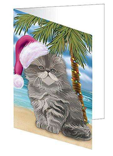 Christmas Happy Holidays Summer Time Persian Cat on Beach Handmade Artwork Assorted Pets Greeting Cards and Note Cards with Envelopes for All Occasions and Holiday Seasons GCD2070