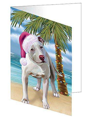 Christmas Happy Holidays Summer Time Pit Bull Dog on Beach Handmade Artwork Assorted Pets Greeting Cards and Note Cards with Envelopes for All Occasions and Holiday Seasons GCD2085