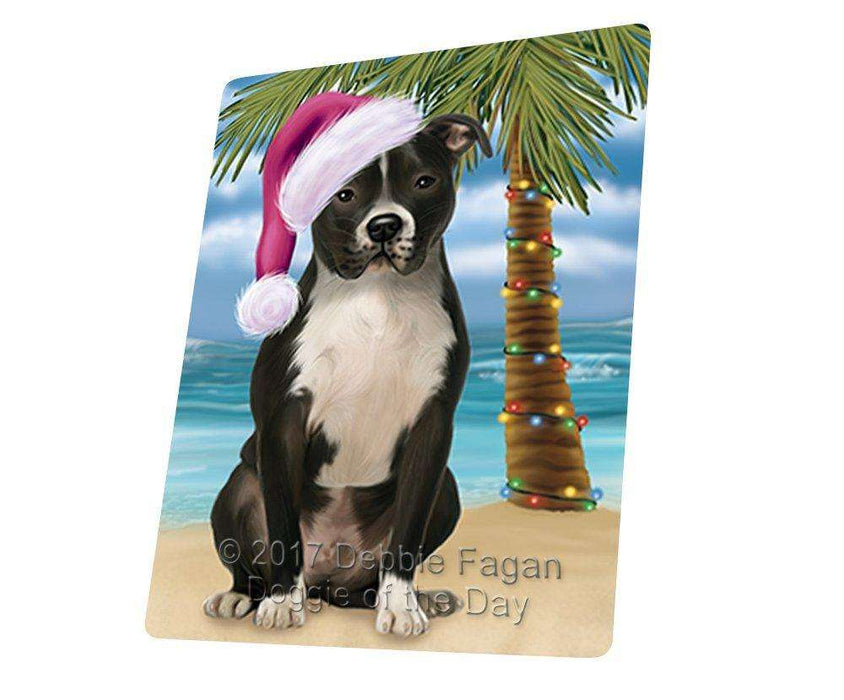 Christmas Happy Holidays Summer Time Pit Bull Dog on Beach Wearing Santa Hat Cutting Board CUTB573