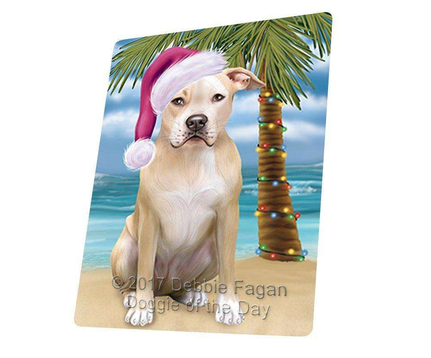 Christmas Happy Holidays Summer Time Pit Bull Dog on Beach Wearing Santa Hat Cutting Board CUTB576