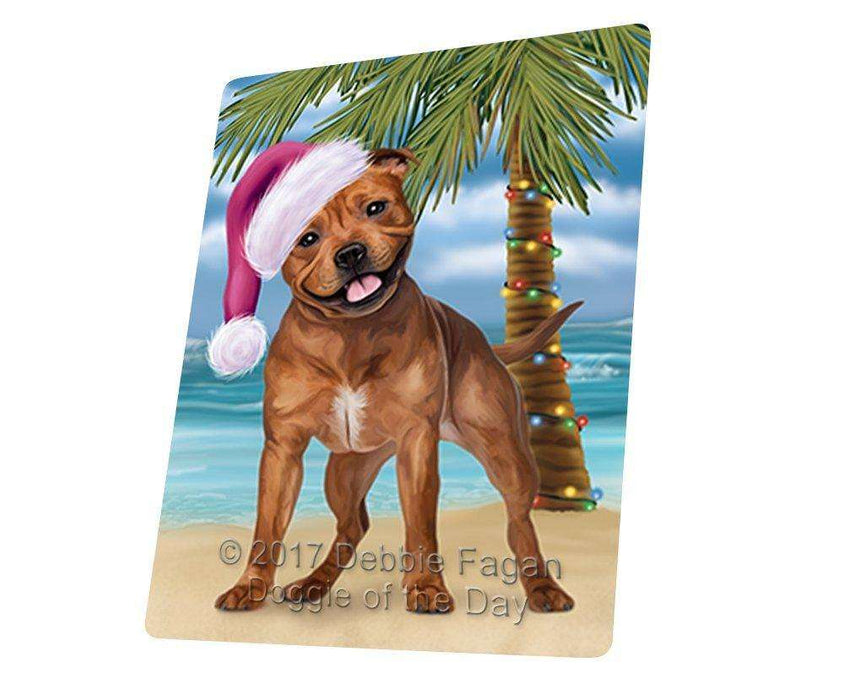Christmas Happy Holidays Summer Time Pit Bull Dog on Beach Wearing Santa Hat Cutting Board CUTB582