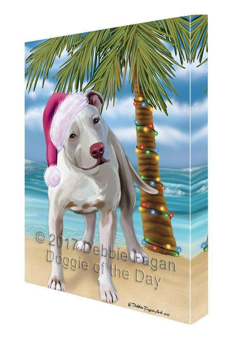 Christmas Happy Holidays Summer Time Pit Bulls Beach Dog Print on Canvas Wall Art CVS1665