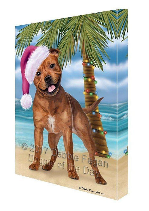 Christmas Happy Holidays Summer Time Pit Bulls Beach Dog Print on Canvas Wall Art CVS1674