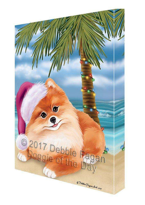Christmas Happy Holidays Summer Time Pomeranian Rgb Beach Dog Print on Canvas Wall Art CVS1683