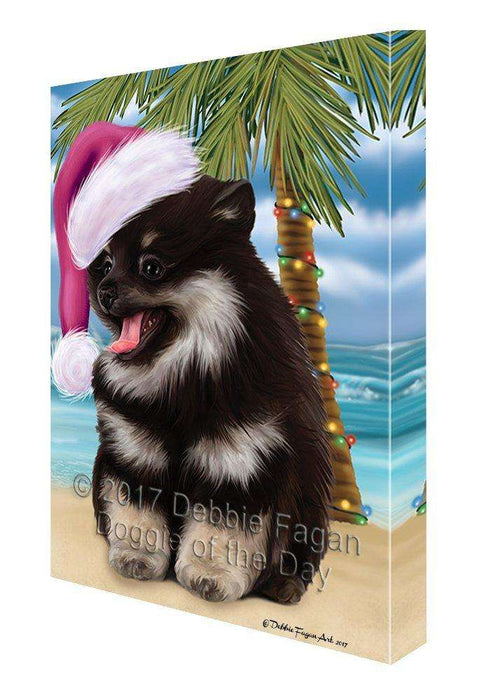 Christmas Happy Holidays Summer Time Pomeranian Spitz Beach Dog Print on Canvas Wall Art CVS1692