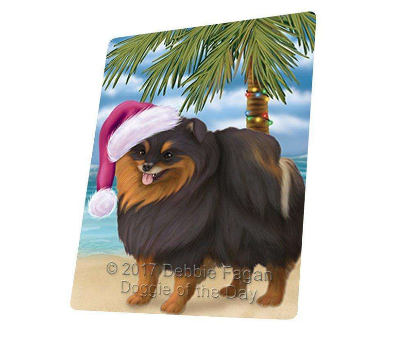 Christmas Happy Holidays Summer Time Pomeranian Spitz Dog on Beach Wearing Santa Hat Cutting Board CUTB591