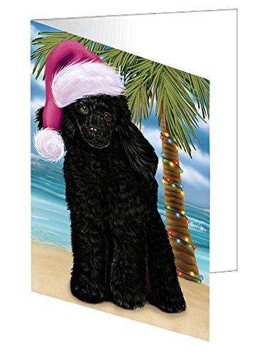 Christmas Happy Holidays Summer Time Poodle Dog on Beach Handmade Artwork Assorted Pets Greeting Cards and Note Cards with Envelopes for All Occasions and Holiday Seasons GCD2115