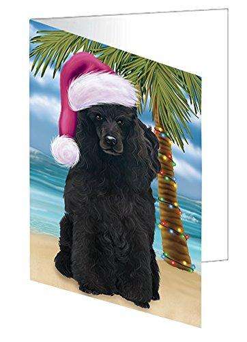 Christmas Happy Holidays Summer Time Poodle Dog on Beach Handmade Artwork Assorted Pets Greeting Cards and Note Cards with Envelopes for All Occasions and Holiday Seasons GCD2125
