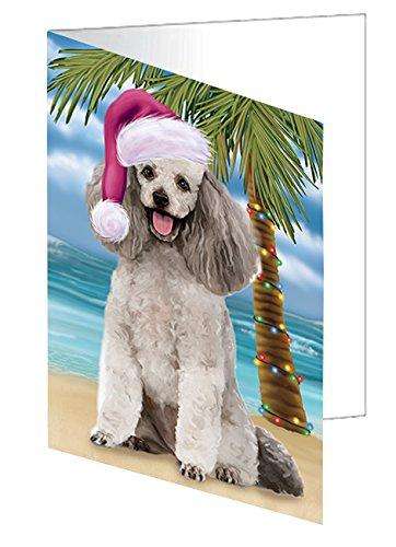 Christmas Happy Holidays Summer Time Poodle Grey Dog on Beach Handmade Artwork Assorted Pets Greeting Cards and Note Cards with Envelopes for All Occasions and Holiday Seasons GCD2120