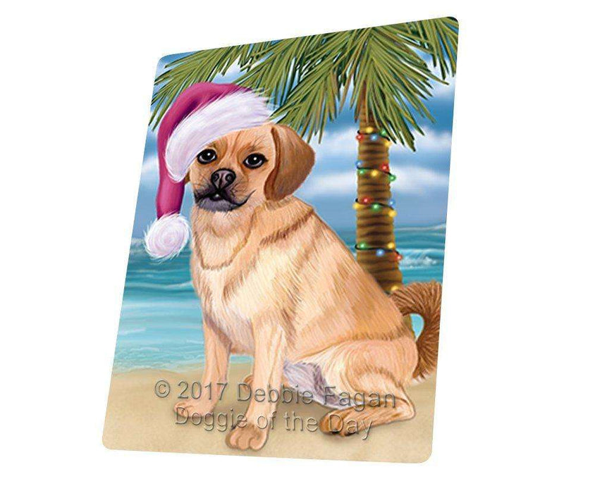 Christmas Happy Holidays Summer Time Puggle Dog on Beach Wearing Santa Hat Cutting Board CUTB609 (Small)