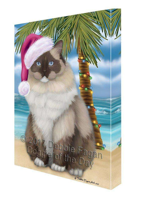 Christmas Happy Holidays Summer Time Ragdoll Cat Beach Print on Canvas Wall Art CVS1764