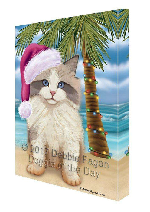 Christmas Happy Holidays Summer Time Ragdoll Kitten Beach Print on Canvas Wall Art CVS1773