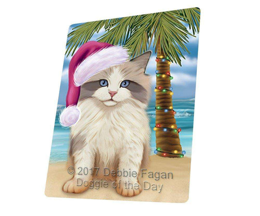 Christmas Happy Holidays Summer Time Ragdoll Kitten on Beach Wearing Santa Hat Cutting Board CUTB615