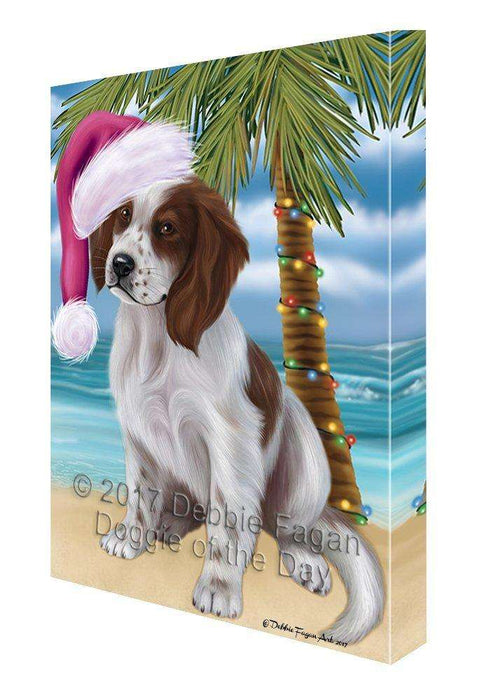 Christmas Happy Holidays Summer Time Red And White Irish Setter Puppy Beach Print on Canvas Wall Art CVS1782