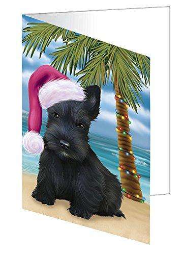 Christmas Happy Holidays Summer Time Scottish Terrier Dog on Beach Handmade Artwork Assorted Pets Greeting Cards and Note Cards with Envelopes for All Occasions and Holiday Seasons GCD1890