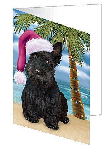 Christmas Happy Holidays Summer Time Scottish Terrier Dog on Beach Handmade Artwork Assorted Pets Greeting Cards and Note Cards with Envelopes for All Occasions and Holiday Seasons GCD1895