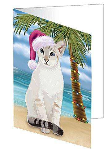 Christmas Happy Holidays Summer Time Siamese Cat on Beach Handmade Artwork Assorted Pets Greeting Cards and Note Cards with Envelopes for All Occasions and Holiday Seasons GCD2060
