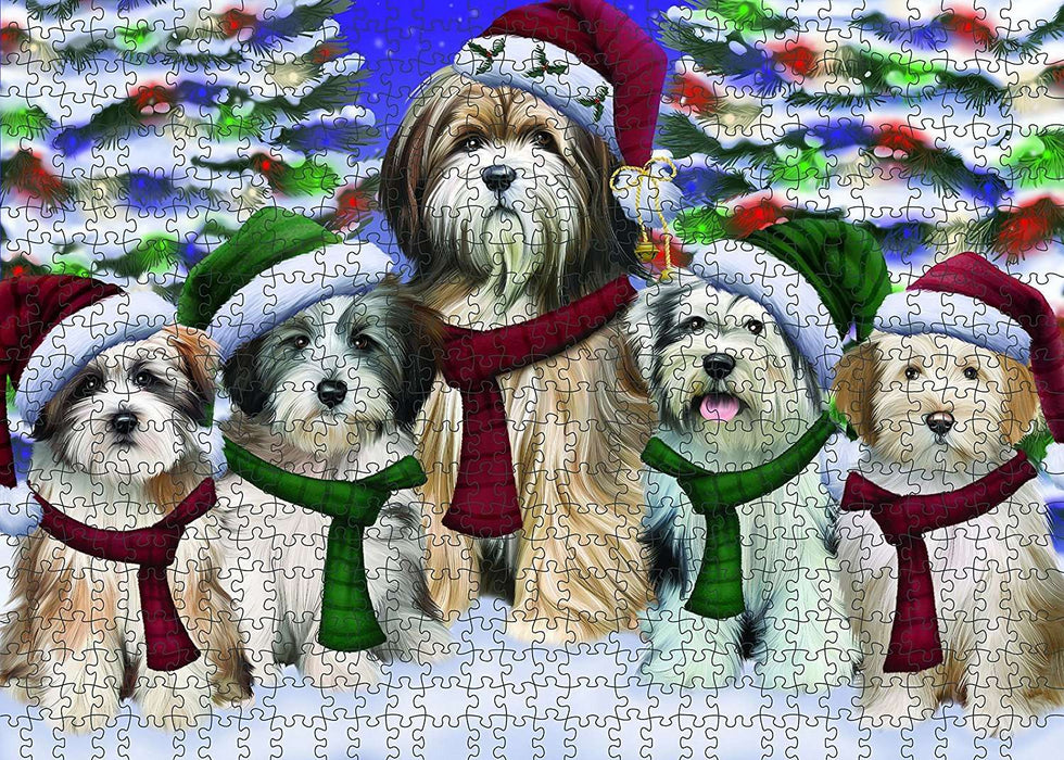 Christmas Happy Holidays Tibetan Terrier Dog Family Portrait Puzzle with Photo Tin PUZL027