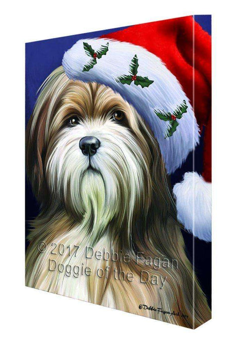 Christmas Happy Holidays Tibetan Terrier Dog Portrait Head With Hat Print on Canvas Wall Art CVS1143