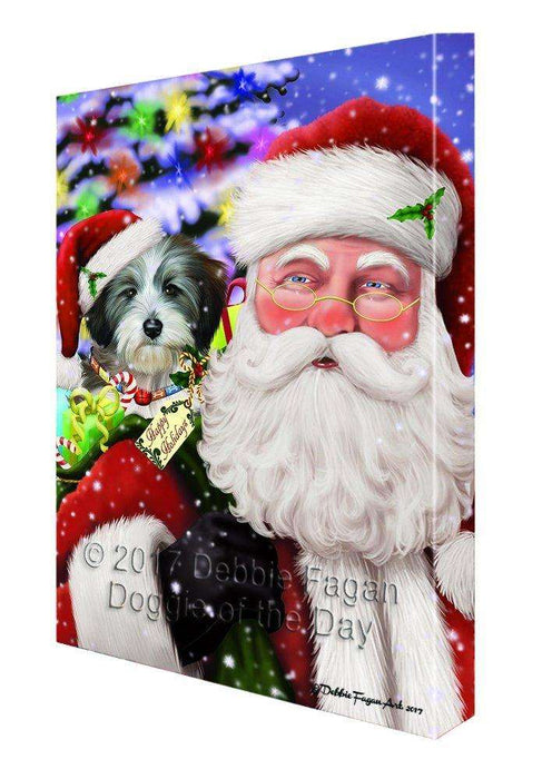 Christmas Happy Holidays Tibetan Terrier Dog with Santa and Presents Print on Canvas Wall Art CVS1188