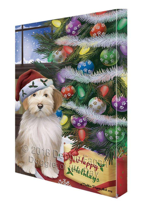 Christmas Happy Holidays Tibetan Terrier Dog with Tree and Presents Canvas Print Wall Art Décor CVS102635