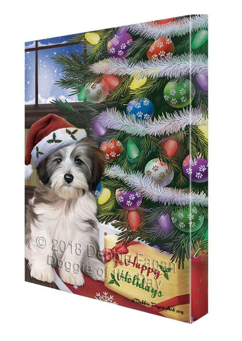 Christmas Happy Holidays Tibetan Terrier Dog with Tree and Presents Canvas Print Wall Art Décor CVS102644