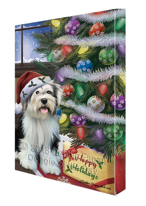Christmas Happy Holidays Tibetan Terrier Dog with Tree and Presents Canvas Print Wall Art Décor CVS102653