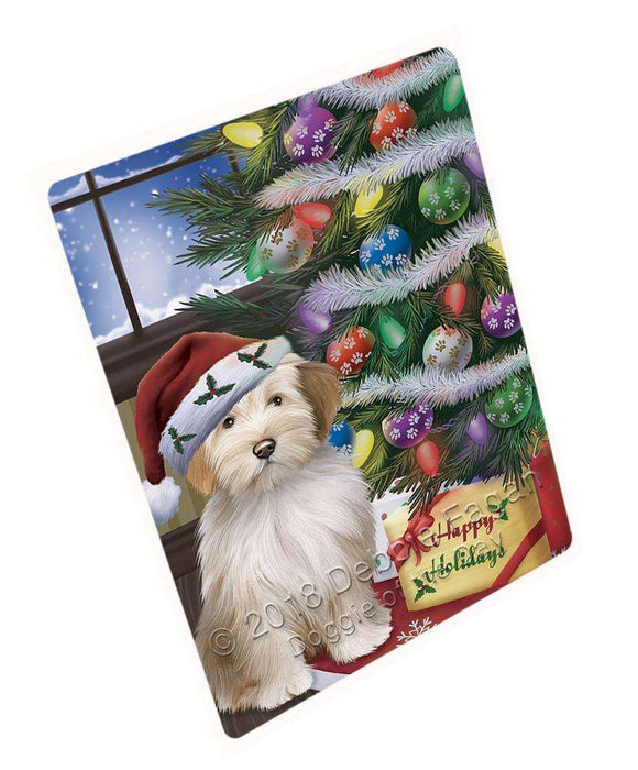 Christmas Happy Holidays Tibetan Terrier Dog with Tree and Presents Large Refrigerator / Dishwasher Magnet RMAG84072