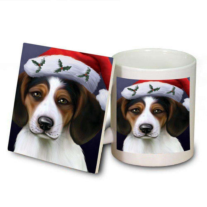 Christmas Happy Holidays Treeing Walker Coonhound Dog Wearing Santa Hat Mug and Coaster Set MUC0014