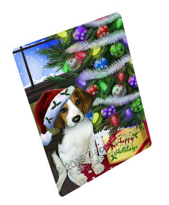 Christmas Happy Holidays Treeing Walker Coonhound Dog with Tree and Presents Art Portrait Print Woven Throw Sherpa Plush Fleece Blanket